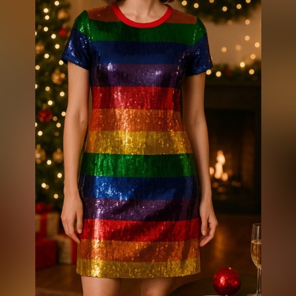 Michael Michael Kors Rainbow Sequined Cotton-Jersey T-Shirt Dress Size XS - Picture 6 of 10